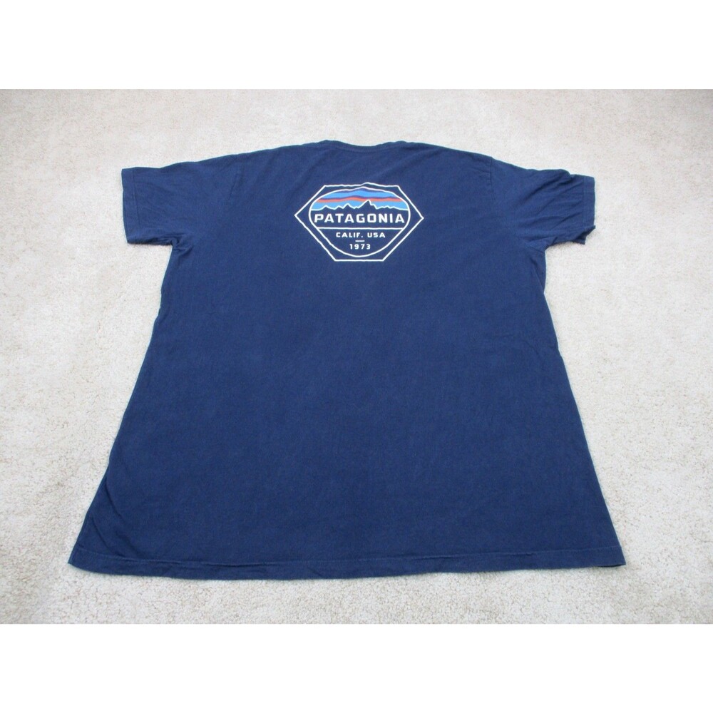 Patagonia Shirt Mens 2XL Slim Fit Blue Organic Cotton Tee Crew Neck Short Sleeve